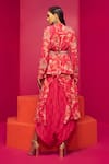 Shop_Krisha sunny Ramani_Pink Georgette Printed Chandelier V Layered Kurta And Dhoti Pant Set _at_Aza_Fashions