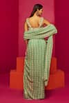 Krisha sunny Ramani_Green Georgette Printed Flower Stripe Pre-draped Saree With Blouse _Online_at_Aza_Fashions