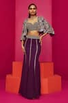 Buy_Krisha sunny Ramani_Purple Georgette Embroidery Cutdana Cape Open Fish Skirt Set _at_Aza_Fashions
