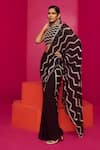 Buy_Krisha sunny Ramani_Black Georgette Embroidery Chevron Pre-draped Saree With Blouse _at_Aza_Fashions