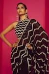 Krisha sunny Ramani_Black Georgette Embroidery Chevron Pre-draped Saree With Blouse _Online_at_Aza_Fashions