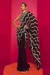 Buy_Krisha sunny Ramani_Black Georgette Embroidery Chevron Pre-draped Saree With Blouse _Online_at_Aza_Fashions