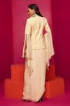 Shop_Krisha sunny Ramani_Ivory Georgette Printed Floral Lapel Collar Blazer And Dhoti Skirt Set _at_Aza_Fashions