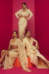 Buy_Krisha sunny Ramani_Ivory Georgette Printed Floral Lapel Collar Blazer And Dhoti Skirt Set _Online_at_Aza_Fashions