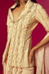 Buy_Krisha sunny Ramani_Ivory Georgette Printed Floral Lapel Collar Blazer And Dhoti Skirt Set 