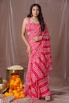 Buy_Amani_Pink Crepe Silk Printed Leheriya Pre-draped Saree With Blouse  _at_Aza_Fashions