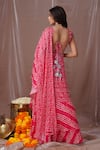 Shop_Amani_Pink Crepe Silk Printed Leheriya Pre-draped Saree With Blouse  _at_Aza_Fashions