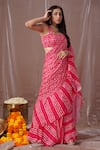 Amani_Pink Crepe Silk Printed Leheriya Pre-draped Saree With Blouse  _Online_at_Aza_Fashions