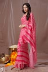 Buy_Amani_Pink Crepe Silk Printed Leheriya Pre-draped Saree With Blouse  _Online_at_Aza_Fashions