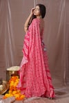 Shop_Amani_Pink Crepe Silk Printed Leheriya Pre-draped Saree With Blouse  _Online_at_Aza_Fashions