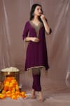 Shop_Amani_Purple Crepe Silk Hand Embroidered Stone Yoke Kurta And Pant Set  _at_Aza_Fashions