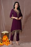 Buy_Amani_Purple Crepe Silk Hand Embroidered Stone Yoke Kurta And Pant Set  _Online_at_Aza_Fashions