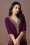 Shop_Amani_Purple Crepe Silk Hand Embroidered Stone Yoke Kurta And Pant Set  _Online_at_Aza_Fashions