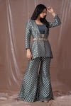 Buy_Amani_Grey Silk Brocade Woven And Hand Embroidered Floral Pattern Blazer Pant Set _at_Aza_Fashions