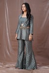 Shop_Amani_Grey Silk Brocade Woven And Hand Embroidered Floral Pattern Blazer Pant Set _at_Aza_Fashions