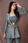 Buy_Amani_Grey Silk Brocade Woven And Hand Embroidered Floral Pattern Blazer Pant Set _Online_at_Aza_Fashions