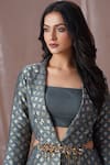 Shop_Amani_Grey Silk Brocade Woven And Hand Embroidered Floral Pattern Blazer Pant Set _Online_at_Aza_Fashions