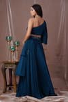 Shop_Amani_Blue Crepe Silk Hand Embellished Sequins One Blouse And Tiered Skirt Set  _at_Aza_Fashions