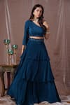 Amani_Blue Crepe Silk Hand Embellished Sequins One Blouse And Tiered Skirt Set  _Online_at_Aza_Fashions