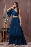 Shop_Amani_Blue Crepe Silk Hand Embellished Sequins One Blouse And Tiered Skirt Set  _Online_at_Aza_Fashions