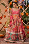 Buy_Kalista_Multi Color Raw Silk Printed And Hand Adhaya Panelled Anarkali With Dupatta _at_Aza_Fashions