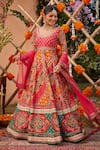 Kalista_Multi Color Raw Silk Printed And Hand Adhaya Panelled Anarkali With Dupatta _Online_at_Aza_Fashions