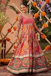 Buy_Kalista_Multi Color Raw Silk Printed And Hand Adhaya Panelled Anarkali With Dupatta _Online_at_Aza_Fashions