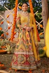 Buy_Kalista_Yellow Raw Silk Printed And Hand Embroidered Mughal Adhaya Anarkali With Dupatta_at_Aza_Fashions