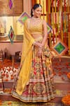 Buy_Kalista_Yellow Raw Silk Printed And Hand Embroidered Mughal U Adhaya Lehenga Set _at_Aza_Fashions