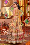 Shop_Kalista_Yellow Raw Silk Printed And Hand Embroidered Mughal U Adhaya Lehenga Set _at_Aza_Fashions