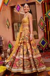 Shop_Kalista_Yellow Raw Silk Printed And Hand Embroidered Mughal U Adhaya Lehenga Set _Online_at_Aza_Fashions