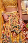 Kalista_Yellow Raw Silk Printed And Hand Embroidered Mughal U Adhaya Lehenga Set _at_Aza_Fashions