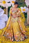 Buy_Kalista_Yellow Raw Silk Printed And Hand Embroidered Garden U Shirin Lehenga Set_at_Aza_Fashions