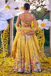 Shop_Kalista_Yellow Raw Silk Printed And Hand Embroidered Garden U Shirin Lehenga Set_at_Aza_Fashions