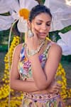 Shop_Kalista_Peach Raw Silk Printed And Hand Embroidered Floral Garden Shirin Lehenga Set_at_Aza_Fashions
