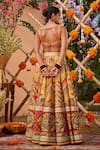 Shop_Kalista_Yellow Raw Silk Printed And Hand Embroidered Gulnar Slit Lehenga Set With Pant _at_Aza_Fashions