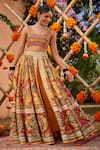 Kalista_Yellow Raw Silk Printed And Hand Embroidered Gulnar Slit Lehenga Set With Pant _Online_at_Aza_Fashions