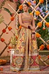 Buy_Kalista_Yellow Raw Silk Printed And Hand Embroidered Gulnar Slit Lehenga Set With Pant _Online_at_Aza_Fashions