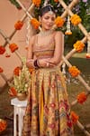 Kalista_Yellow Raw Silk Printed And Hand Embroidered Gulnar Slit Lehenga Set With Pant _at_Aza_Fashions