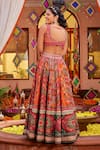 Kalista_Orange Raw Silk Printed And Hand Embroidered Gulnar Slit Lehenga Set With Pant _Online_at_Aza_Fashions