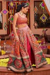 Buy_Kalista_Orange Raw Silk Printed And Hand Embroidered Gulnar Slit Lehenga Set With Pant _Online_at_Aza_Fashions