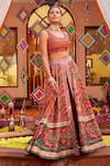 Shop_Kalista_Orange Raw Silk Printed And Hand Embroidered Gulnar Slit Lehenga Set With Pant _Online_at_Aza_Fashions