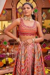 Kalista_Orange Raw Silk Printed And Hand Embroidered Gulnar Slit Lehenga Set With Pant _at_Aza_Fashions