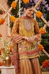 Shop_Kalista_Yellow Viscose Georgette Printed And Hand Embroidered Mughal Siah Gharara Set _Online_at_Aza_Fashions