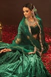 Shop_MANSI GAJJAR_Green Viscous Velvet Embroidery Aari Leaf Neck Sequin Blouse Bridal Lehenga Set_Online_at_Aza_Fashions