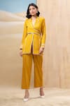 Buy_Seeaash_Yellow Cotton Embellished Lace Lapel Solid Wrap Blazer With Pant _at_Aza_Fashions