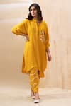 Buy_Seeaash_Yellow Seer Sucker Embellished Lace Mandarin Collar Textured Kurta With Pant _at_Aza_Fashions