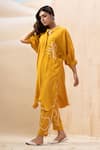 Seeaash_Yellow Seer Sucker Embellished Lace Mandarin Collar Textured Kurta With Pant _Online_at_Aza_Fashions