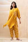 Shop_Seeaash_Yellow Seer Sucker Embellished Lace Mandarin Collar Textured Kurta With Pant _Online_at_Aza_Fashions