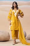 Buy_Seeaash_Yellow Cotton Embellished Lace V-neck Kurta Pant Set_at_Aza_Fashions